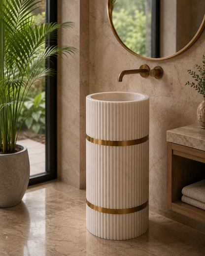Luxury Fluted Marble Pedestal Wash Basin