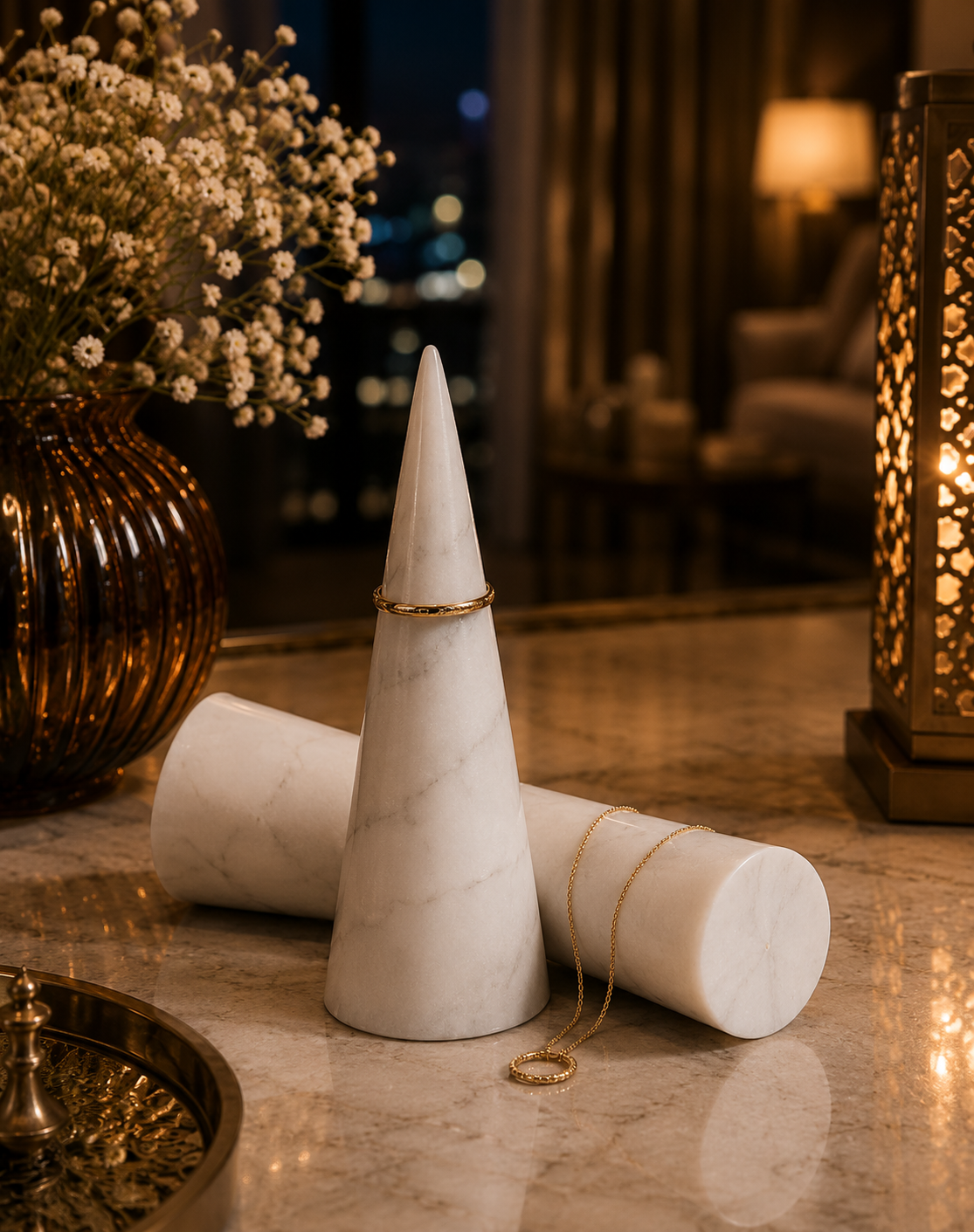 Handcrafted White Marble Cone Set