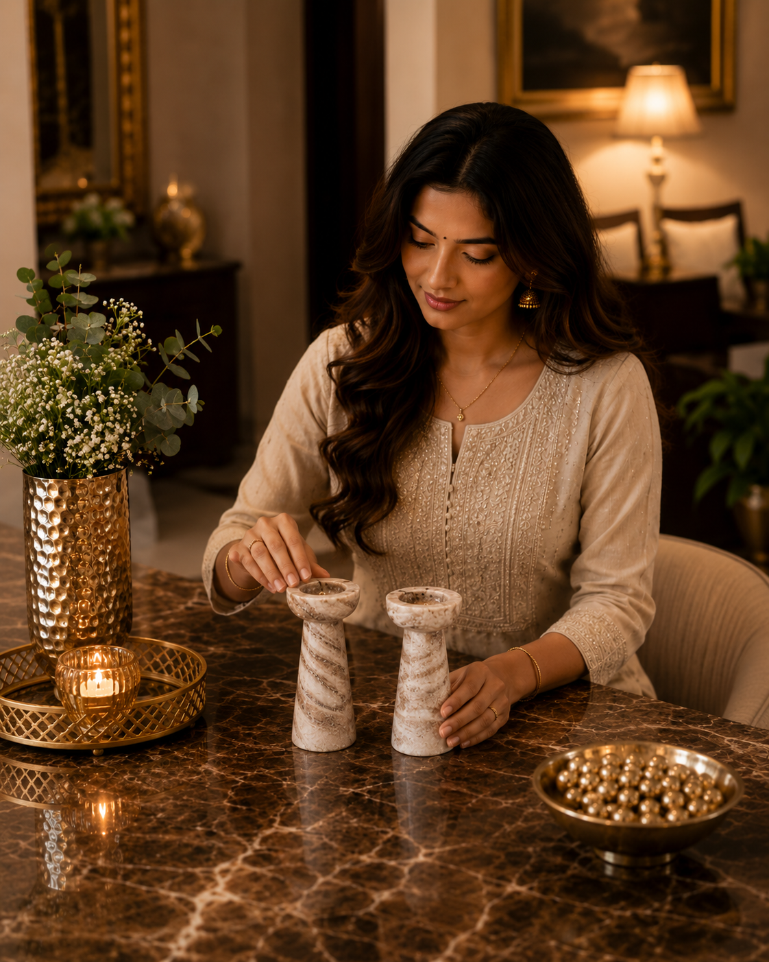 Title: Luxury Marble Pillar Candle Holder