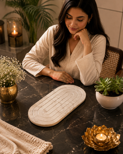 Handcrafted White Marble Serving Tray