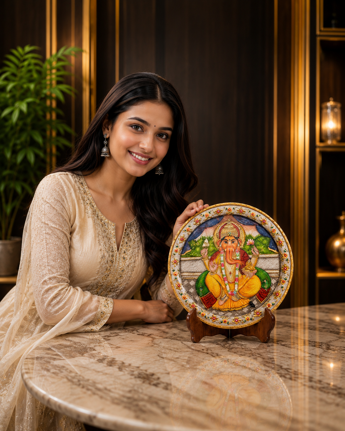 Luxury Ganesha Marble Decorative Plate