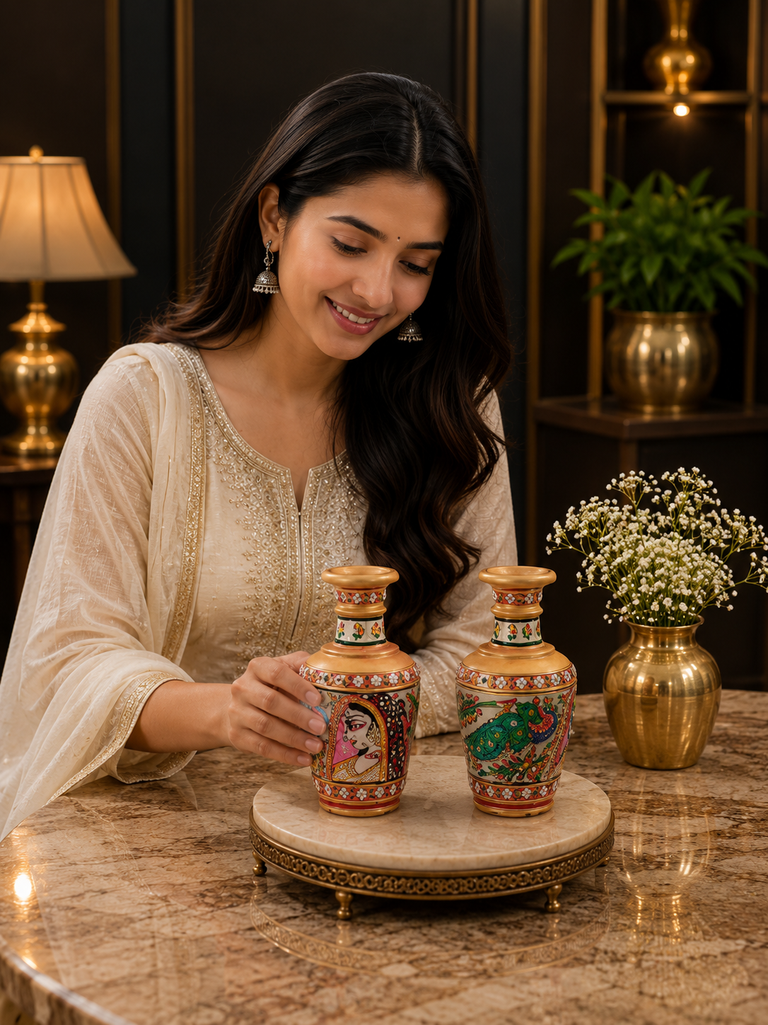 Luxury Hand-Painted Marble Flower Vase Set