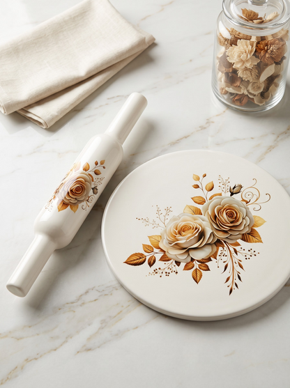 Premium Floral Rose White Marble Chakla Belan