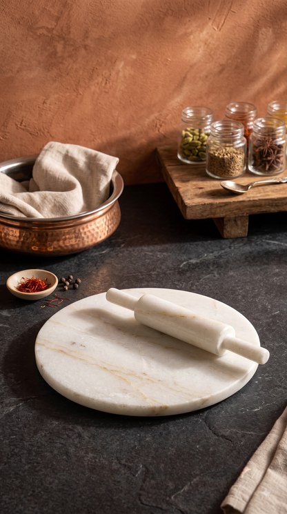 Premium White Granite Chakla & Belen Set