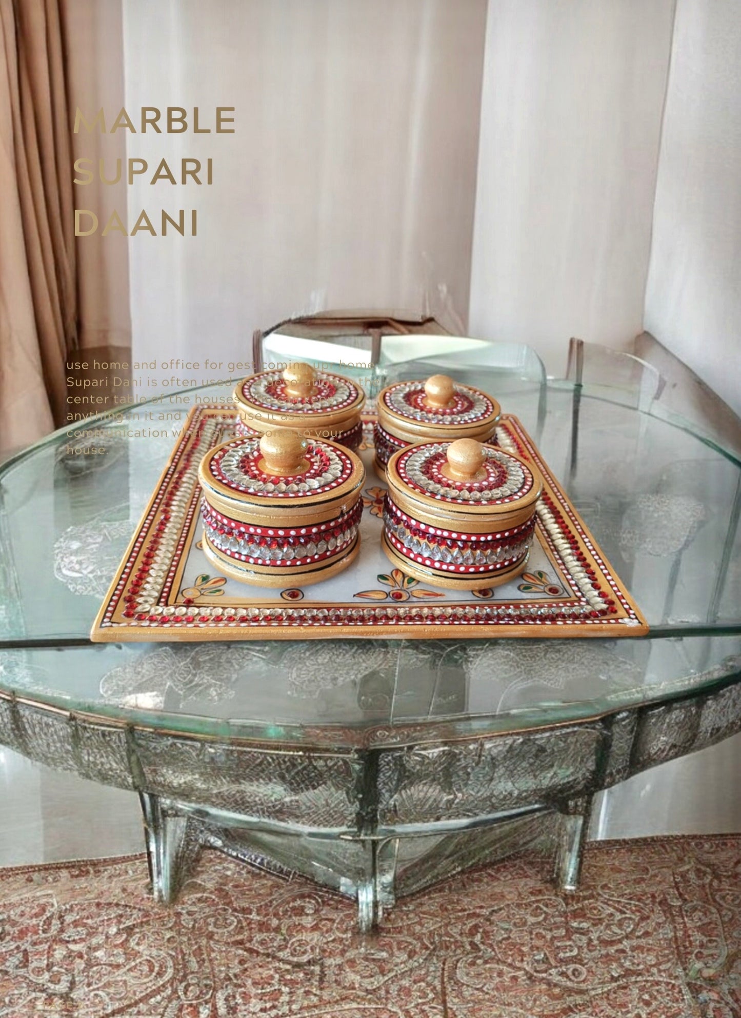 Luxury Handmade Wooden Supari Daani Set with Decorative Tray | Traditional Indian Home Decor