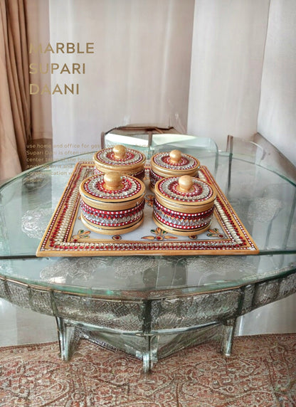 Luxury Handmade Wooden Supari Daani Set with Decorative Tray | Traditional Indian Home Decor