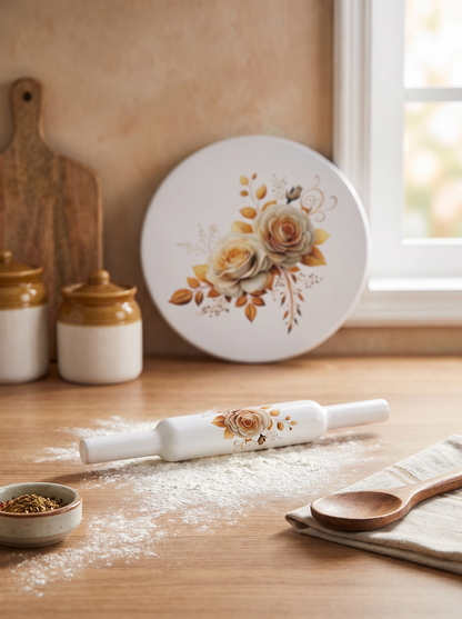 Premium Floral Rose White Marble Chakla Belan