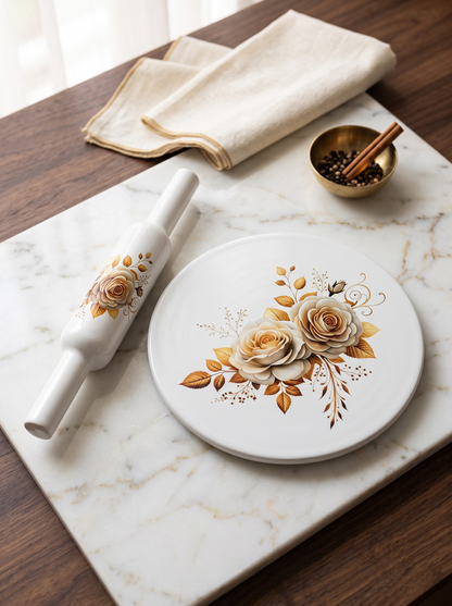 Premium Floral Rose White Marble Chakla Belan