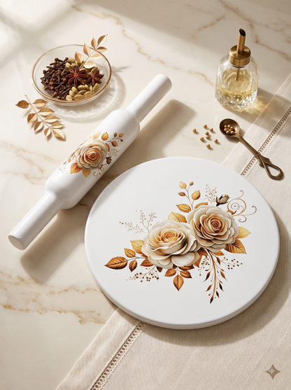 Premium Floral Rose White Marble Chakla Belan