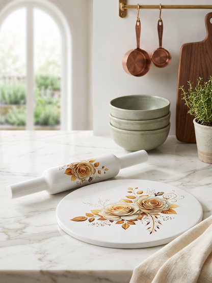 Premium Floral Rose White Marble Chakla Belan