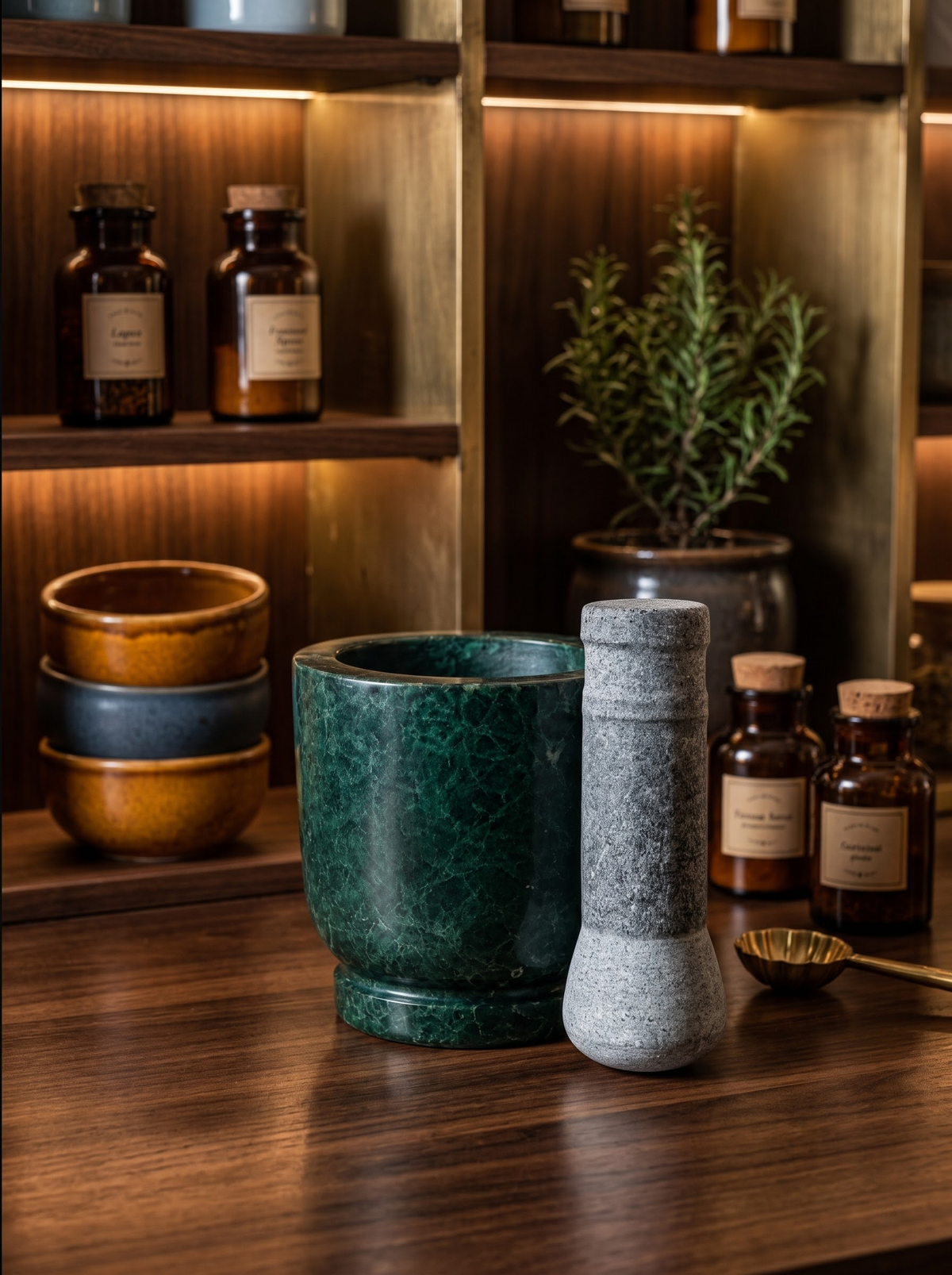 Premium Green Marble Mortar & Pestle Set