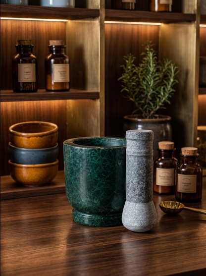 Premium Green Marble Mortar & Pestle Set