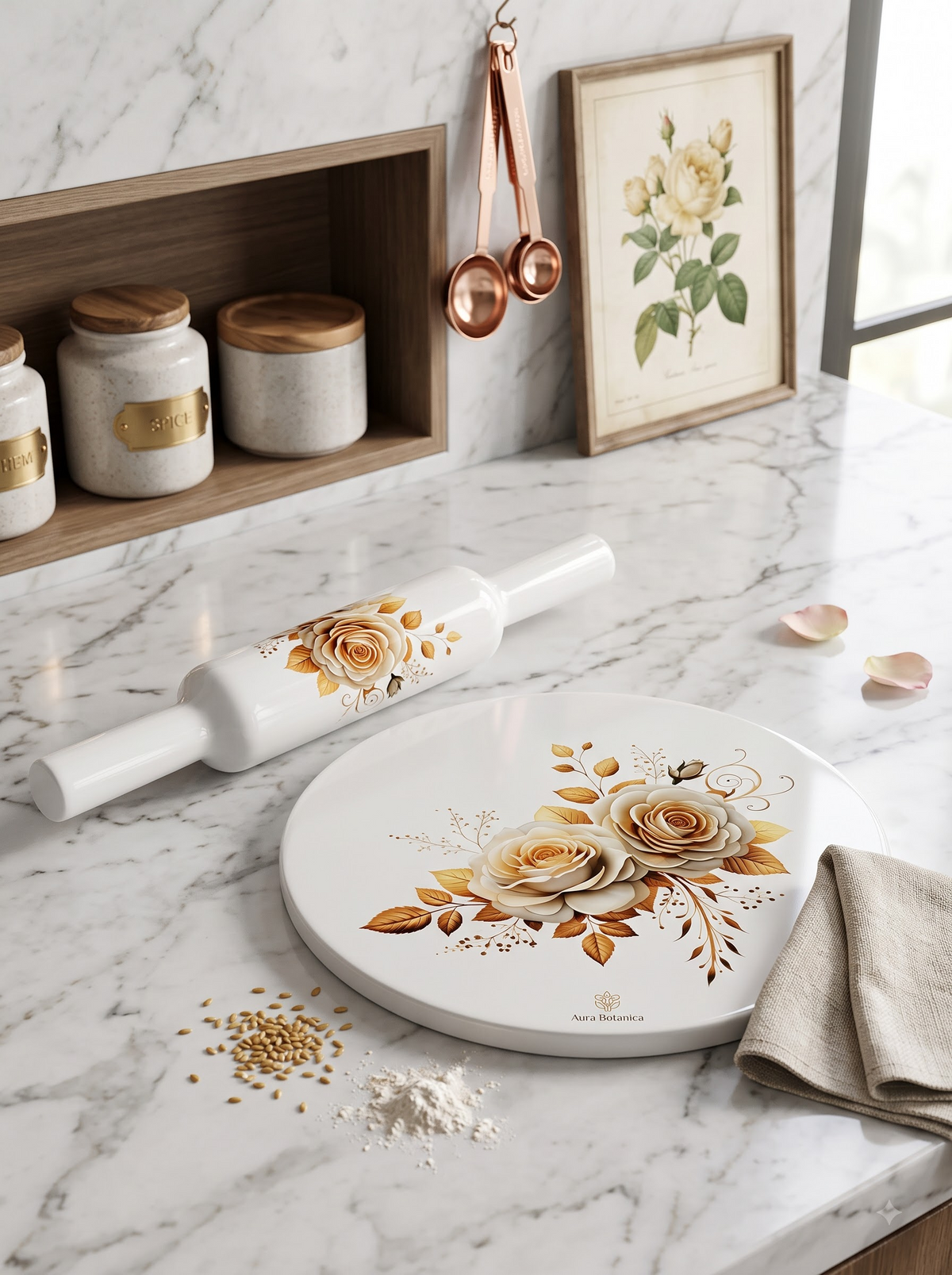 Premium Floral Rose White Marble Chakla Belan