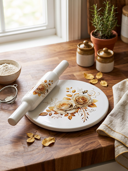 Premium Floral Rose White Marble Chakla Belan
