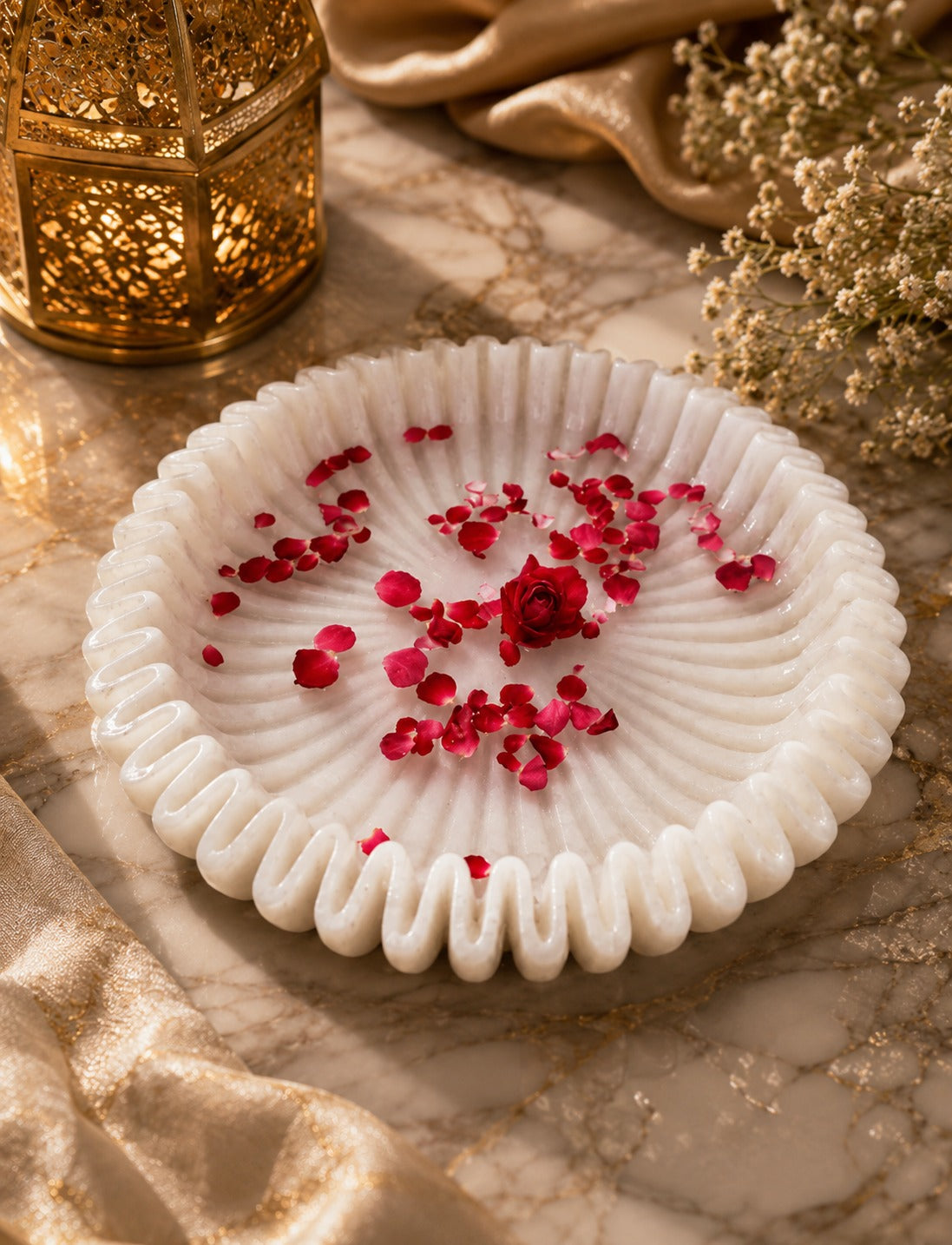 Handcrafted White Marble Decorative Urli Bowl | Premium Floating Flower & Candle Bowl for Home Décor