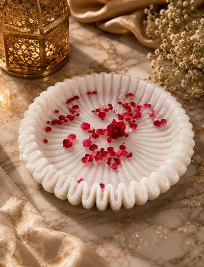 Handcrafted White Marble Decorative Urli Bowl | Premium Floating Flower & Candle Bowl for Home Décor