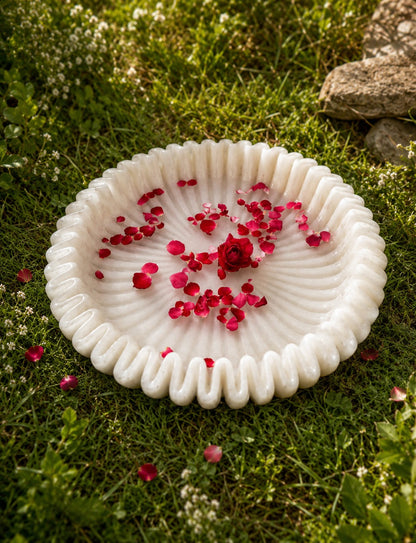 Handcrafted White Marble Decorative Urli Bowl | Premium Floating Flower & Candle Bowl for Home Décor