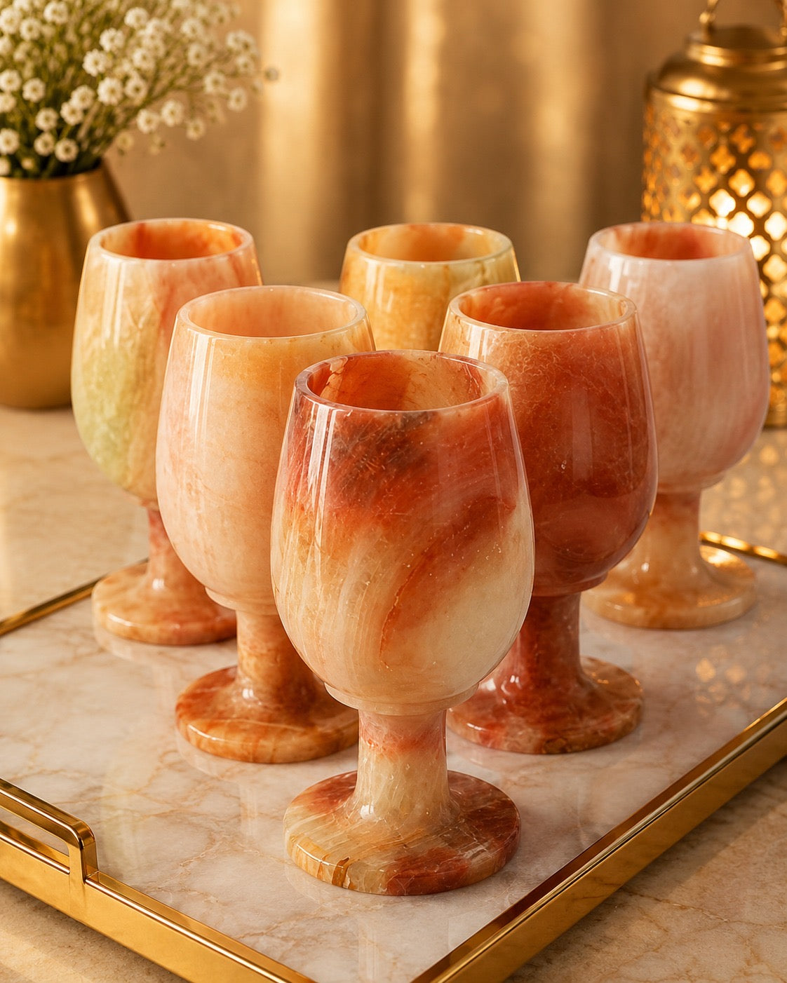 Premium Handcrafted Onyx Marble Wine Glass Set of 6 | Luxury Stone Goblets | Elegant Drinkware for Home & Dining