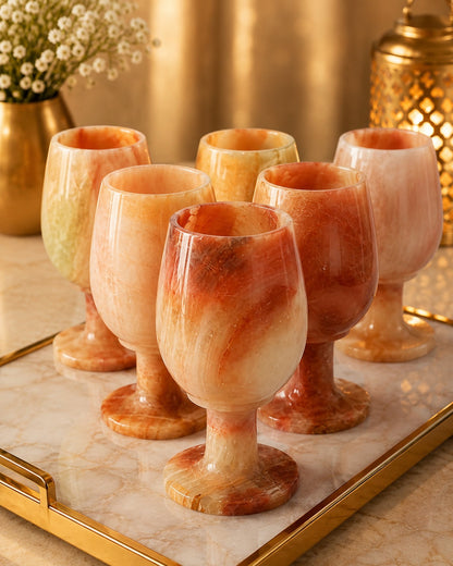 Premium Handcrafted Onyx Marble Wine Glass Set of 6 | Luxury Stone Goblets | Elegant Drinkware for Home & Dining