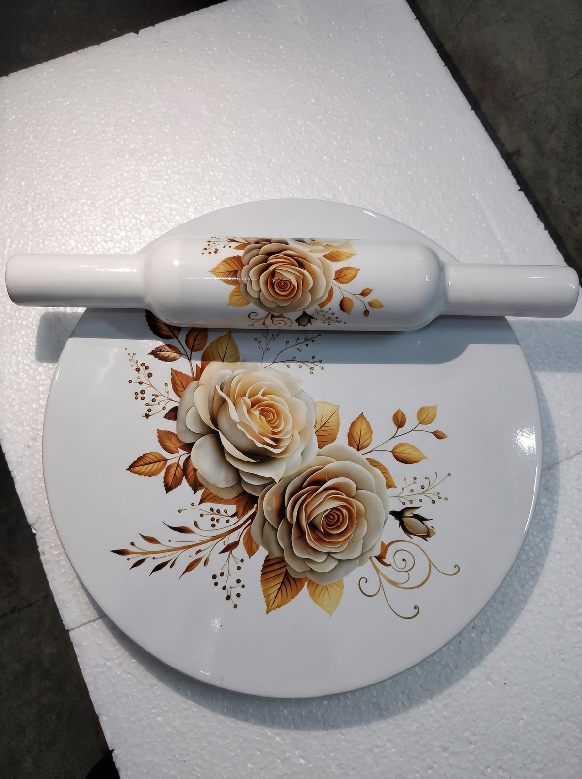 Premium Floral Rose White Marble Chakla Belan
