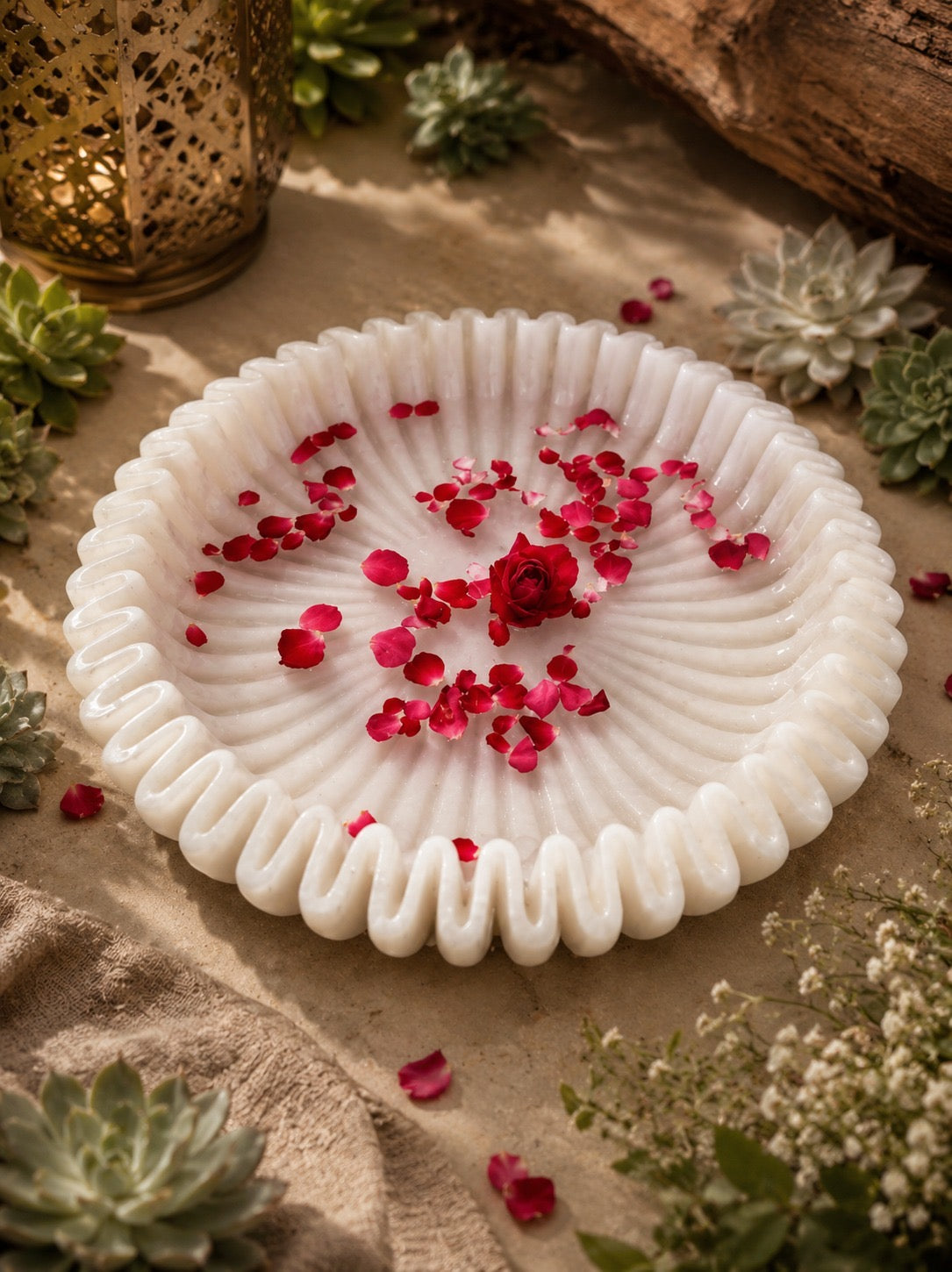 Handcrafted White Marble Decorative Urli Bowl | Premium Floating Flower & Candle Bowl for Home Décor