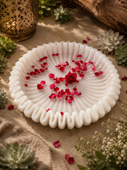 Handcrafted White Marble Decorative Urli Bowl | Premium Floating Flower & Candle Bowl for Home Décor