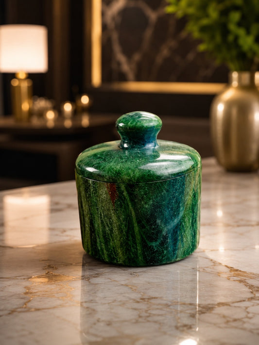 Handcrafted Green Granite Storage Jar | Luxury Home Decor by The Virasat Crafts