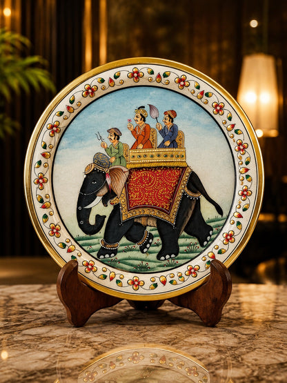 Royal Elephant Marble Decorative Plate