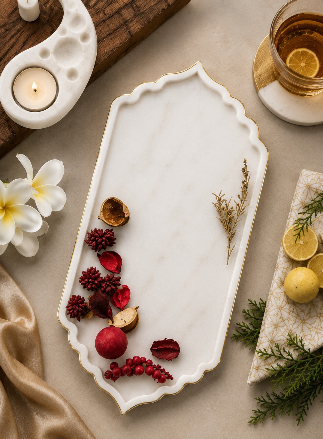 Premium White Marble Serving Tray | Handmade Marble Coffee Table |  your décor with a sophisticated touch.