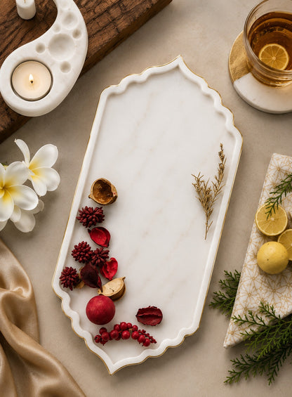Premium White Marble Serving Tray | Handmade Marble Coffee Table |  your décor with a sophisticated touch.
