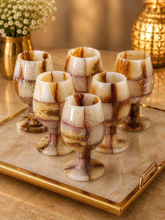 Premium Handcrafted Onyx Marble Wine Glass Set of 6 | Luxury Natural Stone Goblets for Home, Dining & Gifting