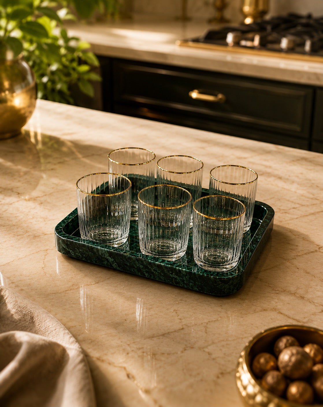 Handcrafted Green Marble Serving Tray | Luxury Decorative & Vanity Tray