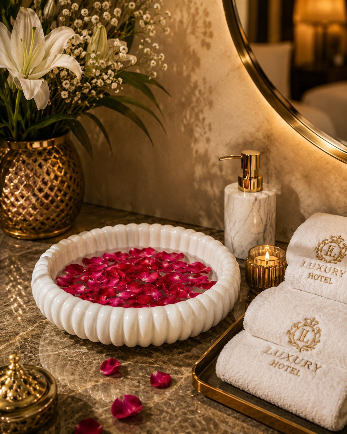 Handcrafted White Marble Floating Flower Bowl | Luxury Marble Urli for Home Decor & Festive Decoration