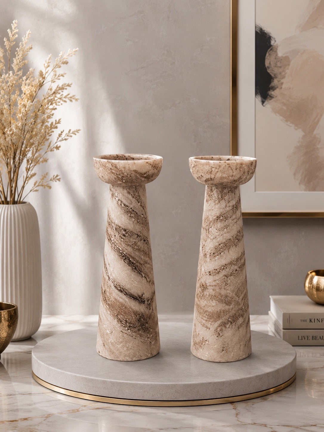 Handcrafted Beige Marble Oval Serving Tray | Luxury Natural Stone Decorative Tray